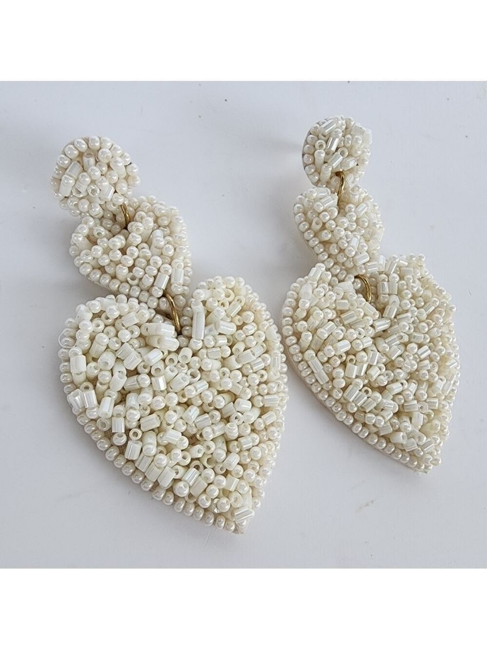 NEW Ivory Seed Beaded Heart Earrings
